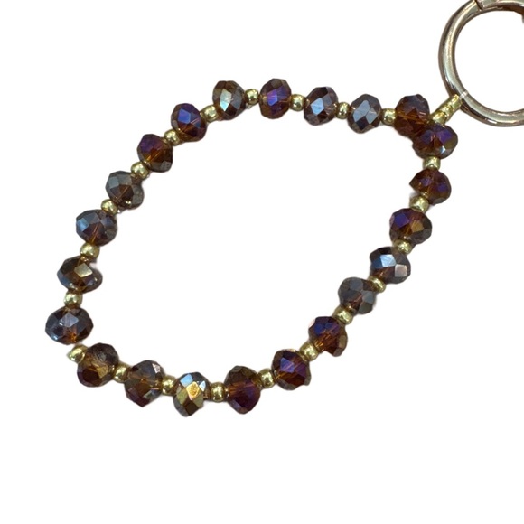 Elegant Gold and Brown Beaded Bracelet Keychain - Picture 3 of 3